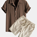 Geometric Jacquard Textured Cuban Shirt & Linen Cotton Blend Shorts