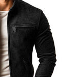 Men's Classic Casual Slim Fit Zipper Multi-Pocket Stand Collar Suede Jacket