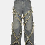 Washed Distressed Wide-Leg Baggy Denim Pants