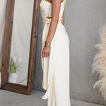 One Shoulder Irregular Hem Top High Rise Pocketed Wide Leg Pants Set