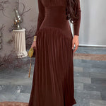 Margovil V Neck Long Sleeves Waisted Velvet Maxi Dress