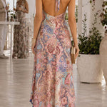 Halter Neck Open Back Floral Print Maxi Dress
