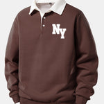 NY Print Contrast Polo Collar Sweatshirt