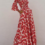 Off Shoulder Bell Sleeves Abstract Print Swing Maxi Dress