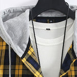 Plaid Contrast Button Up Hooded Shirt