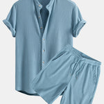 Waffle Stand Collar Shirt & Drawstring Waffle Shorts