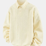 Geometric Jacquard Polo Collar Sweatshirt