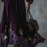 Vintage Floral Embroidered Velvet Maxi Dress