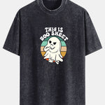 Ghost Slogan Print Washed Distressed Drop Shoulder T-Shirt