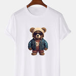 Bear In Leather Jacket Print T-Shirt & Textured Shorts