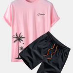 Summer Palm Tree Print T-Shirt & Swim Shorts