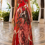 Spaghetti Strap Sweetheart Neck Abstract Floral Print Maxi Dress
