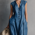 Women's Casual Blue Denim-look Sleeveless Jumpsuit With Culottes