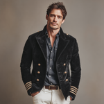 Men's Classic Retro Lapel Double-breasted Epaulette Faux Velvet Jacket