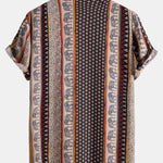 Elephant Geometric Print Shirt & Linen Cotton Blend Cropped Pants