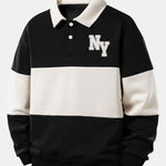 Relax Fit NY Print Color Block Polo Collar Sweatshirt