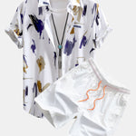 Brushstroke Print Button Up Shirt & Swim Shorts