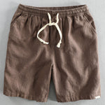 Linen Look Short Sleeve Stand Collar Shirt & Linen Cotton Blend Drawstring Shorts
