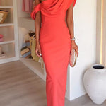Draped One Shoulder Bodycon Maxi Party Dress