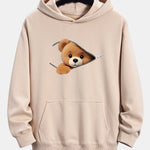 Zipper Bear Print Relax Fit Hoodie