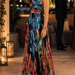 Sweetheart Neck Floral Print Pleated Maxi Dress