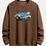 Hand Oil Painting Style Print Relax Fit Sweatshirt