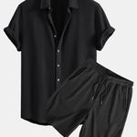 Waffle Button Up Shirt & Drawstring Waffle Shorts