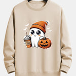 Halloween Ghost Coffee Pumpkin Print Relax Fit Sweatshirt