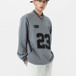 Long Sleeved Number Print V Neck Sweatshirt