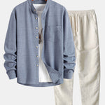 Long Sleeve Stand Collar Shirt & Straight Leg Linen Pants