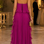 Margovil Elegant Strapless Tube Ruffle Pleated Maxi Dress