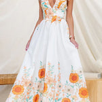 Halter V Neck Lace-up Backless Sunflower Print Maxi Dress