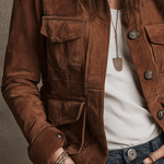 Vintage Brown Suede Utility Jacket