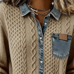 Harper - Chic Knitted Shirt with Denim Details