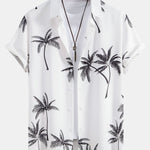 Palm Tree Print Button Up Shirt & Linen Cotton Blend Cropped Pants