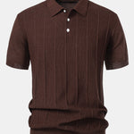 Stripe Jacquard Knit Polo Shirt & Straight Leg Ribbed Pants