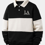 Relax Fit Los Angeles Print Color Block Polo Collar Sweatshirt