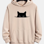 Black Cat Print Relax Fit Hoodie