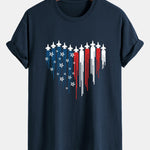 Regular Fit Heart Shaped Fighter Jets USA Flag Print Cotton T-Shirt