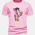 Regular Fit Vacation Pink Panther Print Cotton T-Shirt