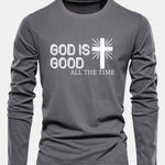 Long Sleeve God Is Good Cross Print Cotton T-Shirt