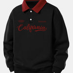 Relax Fit California Print Contrast Polo Sweatshirt