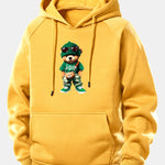 Trendy Bear Print Drawstring Hoodie