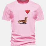 Regular Fit Heart-shaped Balloon Dachshund Print Cotton T-Shirt