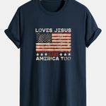 Regular Fit Jesus American Flag Slogan Print Cotton T-Shirt