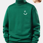 Smiley Face Print Teddy Fleece Lined Turtle Neck Sweatshirt