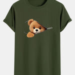 Zipper Bear Print Cotton Arc Hem T-Shirt