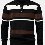 Long Sleeve Stripe Knit Polo Shirt