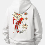 Lotus Carp Print Relax Fit Hoodie