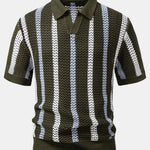 Striped Crochet V Neck Polo